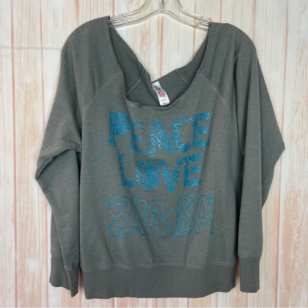 Zumba Fitness Peace Love Zumba Retro Off the Shoulder Sweatshirt (L)